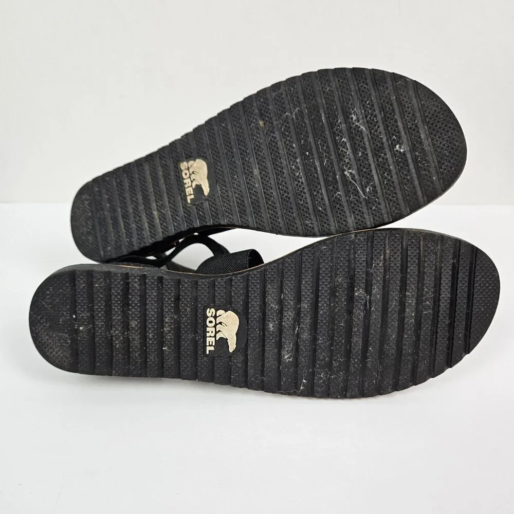 Sorel Ella Black Stretch Cross Ankle Strap Sandal 10.5 NL2893-010
